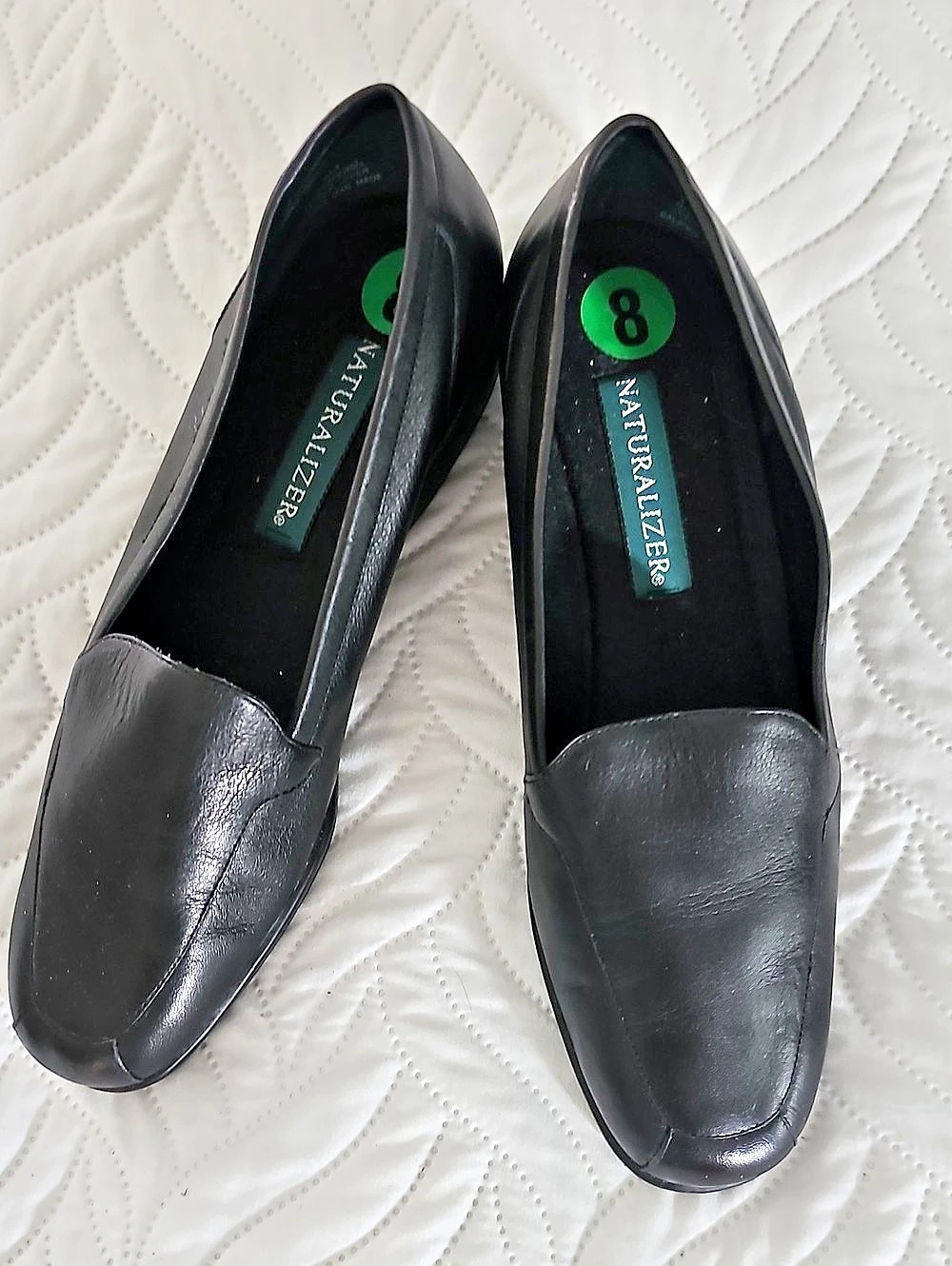 Naturalizer Balise Black Leather Wedge Loafers Sz 8